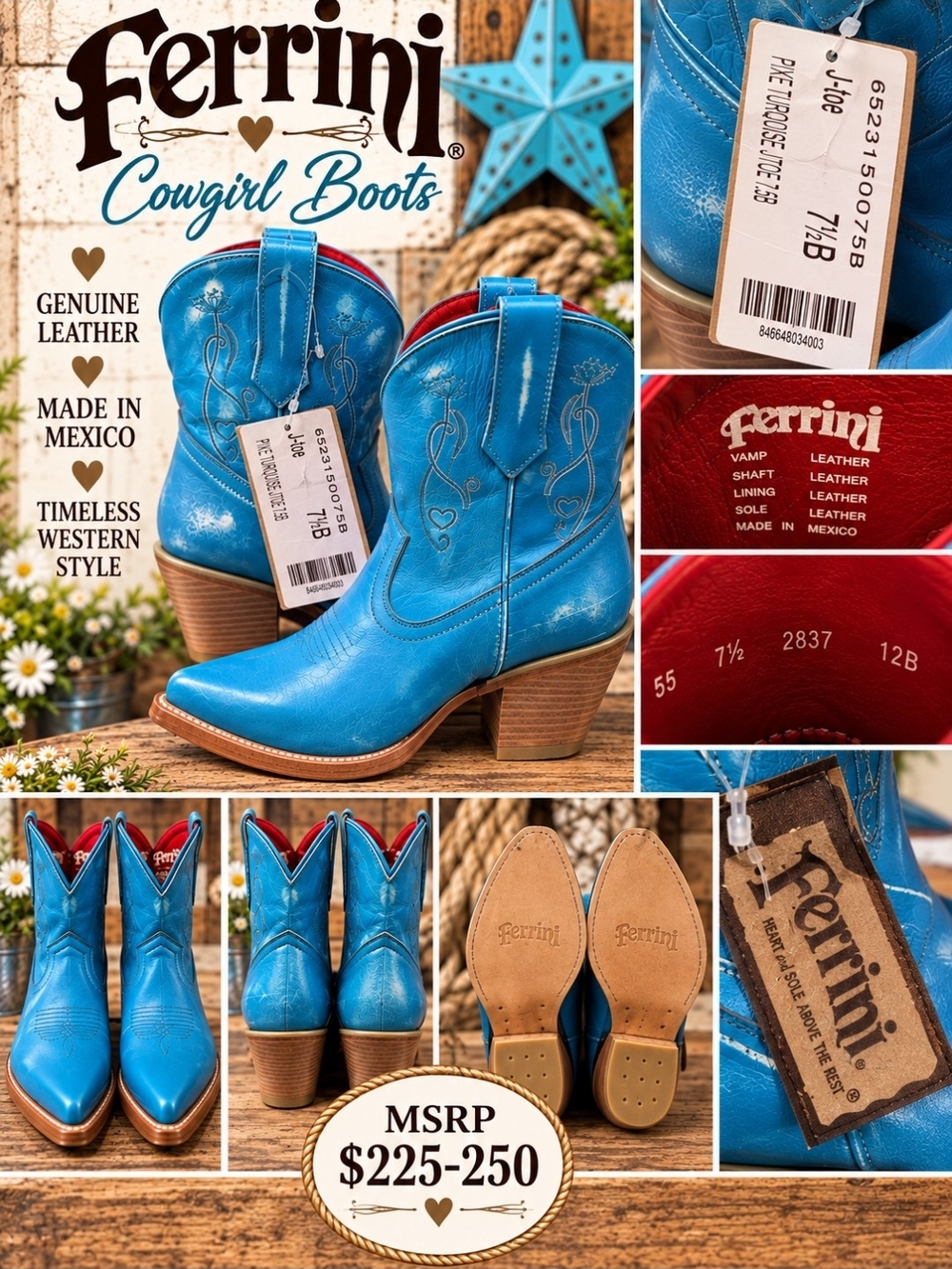 Ferrini Bright Turquoise Western Cowgirl Boots